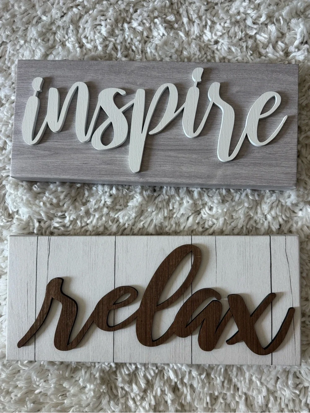 Inspire & Relax Wooden Wall Signs - White, Brown